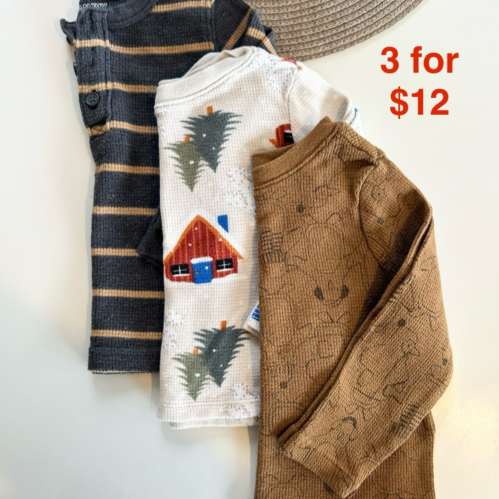 Kids' Cozy Long Sleeve Tops - Striped, Cabin Print, and Brown